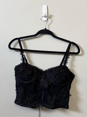 WIDOW Dolls kill black lace sexy lace up back Bustier crop top